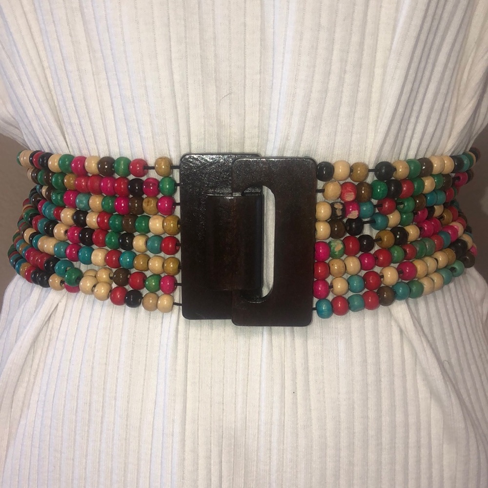 Wooden Multi-Colored Elastic Belt